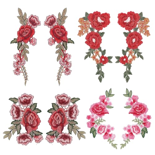 Let'Sinstyle 8 paire de Broderies Florales en Dentelle Multicolores Patch Brodé à Fleurs Patchs Floraux Thermocollants Patchs à Coudre pour la Réparation...