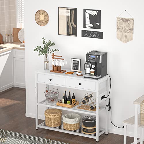 Ecoprsio Entryway Table With Outlets And Usb Ports, Console Table With 2 Drawers, Small Sofa Table With Storage Shelves For Living Room, Couch, Hallway, Foyer, Kitchen Counter, 32'', White #TOP5