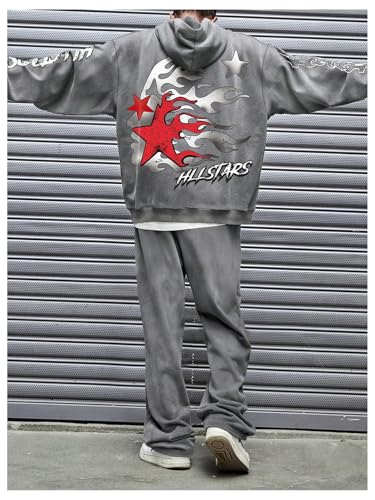 SOLY HUX Men's Hoodies Sweatsuits Graphic Hooded Sweatshirt Flared Sweatpants 2 Piece Outfit Fall Set2