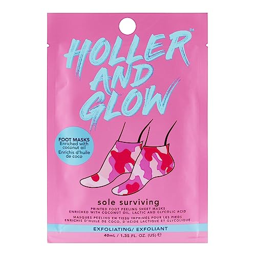 Holler And Glow Sole Surviving Peeling Foot Masks, Exfoliating & Moisturising Pink Camouflage Socks with Coconut Oil, Lactic Acid & AHAs for Smooth, Soft & Nourished Feet, 40 ML