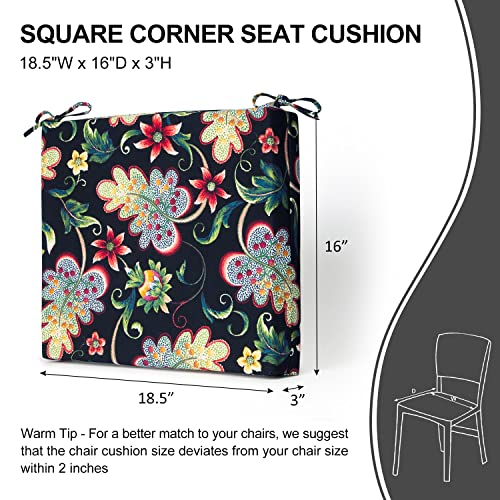 Wellsin Outdoor Chair Cushions For Patio Furniture - Patio Chair Cushions Set Of 4 - Waterproof Square Corner Outdoor Seat Cushions 18.5"X16"X3", Flower Black #TOP2