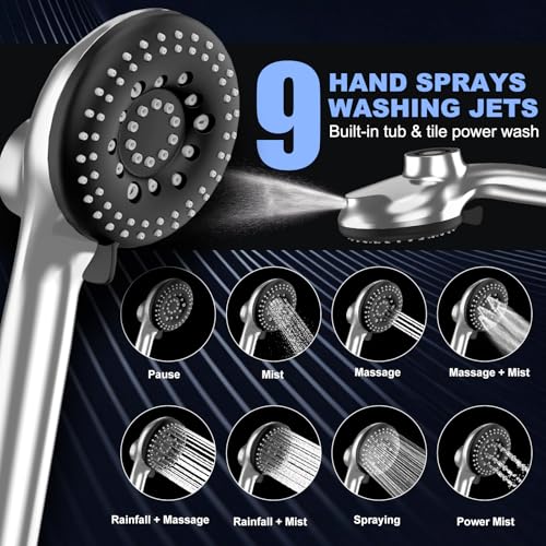 Image of 12 Inch High Pressure Rain Shower Head Combo,9 Settings Shower Handheld