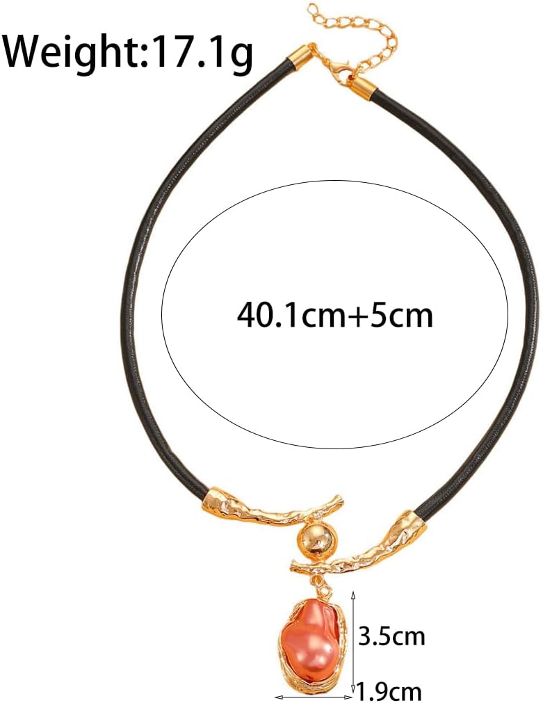 Pearl Statement Necklace for Women,Large Baroque Pearl Leather Chain Necklace for Wedding Bridal,Trendy Vintage Jewelry Accessories - Image 4