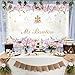 AIBIIN 7x5ft Mi Bautizo Backdrop for Girl Pink Floral Mi Primera Comunion Baptism Decorations First Holy Communion Background God Bless Photo Props