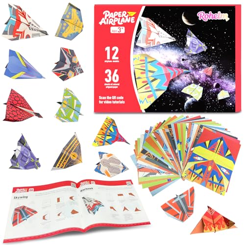 Paper Airplane Kits Origami Kit for Kids 5-8 8-12 12 Classic Origami Designs 36 Sheets of Colorful Origami Paper Crafts for Kids Activities Airplane Gifts for Kids Ages 5-12 Boys and Girls