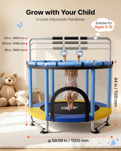 Image of VEVOR 3 /4.6 /5 FT Trampoline Indoor /Outdoor Trampoline for Toddlers, Foldable Mini Baby Jump Toy with Foam Handle, Recreational Trampolines Birthday Gift for 3+ Years Kids