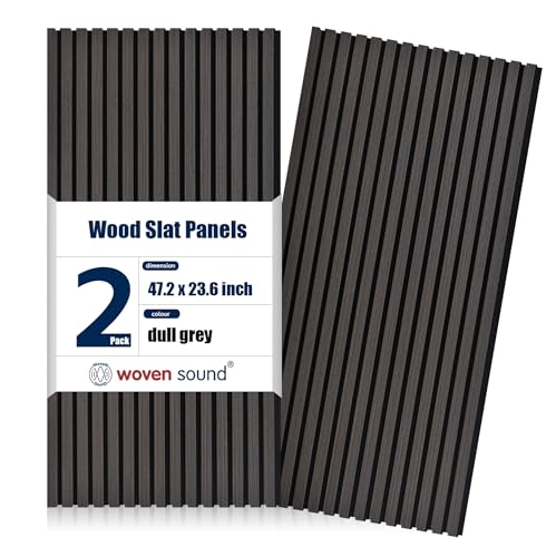 Woven Sound Wood Panels for Wall, Functionality and Durability, Enhanced Acoustic & Sound Proof Fluted Design, Versatile Wood Slat Wall Decor for Home & Office, 2 Pack Deep Gray, 47.2x23.6 Inch