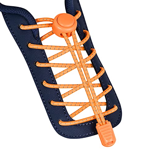 No Tie Shoelaces - Tieless Elastic Shoe Laces - Strong Lock Shoelaces for Sneakers - One Size Fits All for Adults and Kids (Dark Orange)