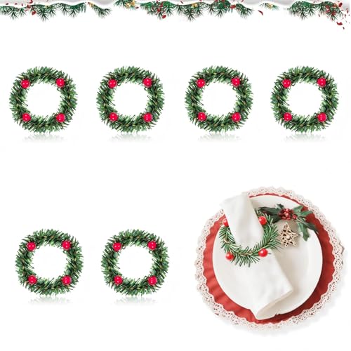 Christmas Napkin Rings- 6 Pcs Eucalyptus Napkin Rings Christmas Dinner Table Decorations, Napkin Buckle for Christmass Lunch Thanksgiving Party Holiday Wedding Table Decoration
