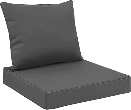 All Smiles Outdoor Chair Cushions for Patio Furniture Set of 24x24 Inch for Deep Seat Waterproof Fade Resistant Replacement Cushions with Removable Cover for Seat Yard Garden Deck,Dark Gray