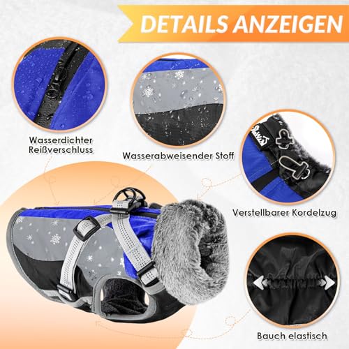Nasjac Winter Hundemantel mit abnehmbarem Geschirr, wasserdichte Fleece warm hundejacke für kleine mittlere große Hunde, reflektierende einstellbare pelzige Hundekleidung Outdoor Hunter Weste
