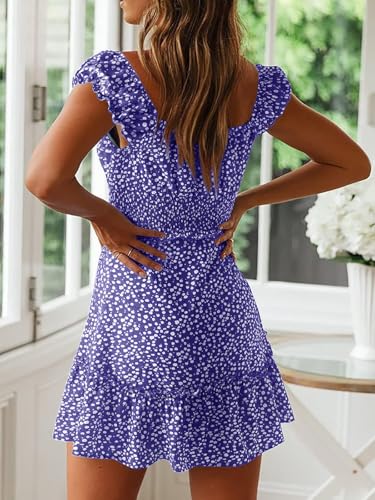 Image of YOBECHO Womens Summer Sexy Sweetheart Collar Printed Ruffle Mini Dress