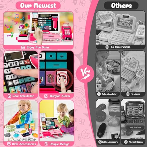 Image of SHAKTISM Cash Register with Lights & Sounds for Pretend Play Electronic Toy Set with Scanner Shopping Basket Grocery Best Gift for 3+ up Ages Kids Boys & Girls (Cash Register 818)