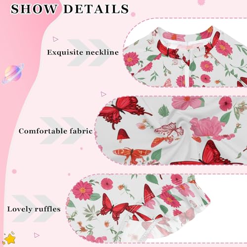 Butterfly Flowers Girls Long Sleeve Rashguard Swimsuit UV Protection One-Piece Swimwear Bathing Suit B04039654