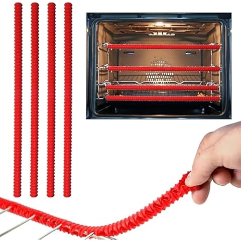 4 Pcs Silicone Oven Rack Guards, 14 Inch Heat Resistant Oven Rack Shields,Oven Rack Edge Protector Guard Cover, Prevent Hand/Arm Against Burns (Red) Cover