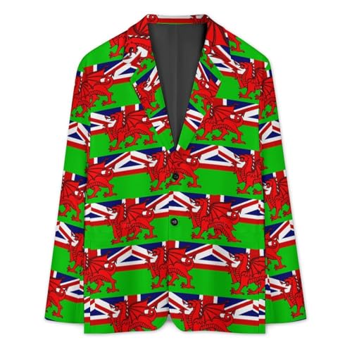 Union Jack Welsh Flag Mens Suit Jacket Lapel Blazers V Neck Button Business Coat Tuxedo for Wedding Party3