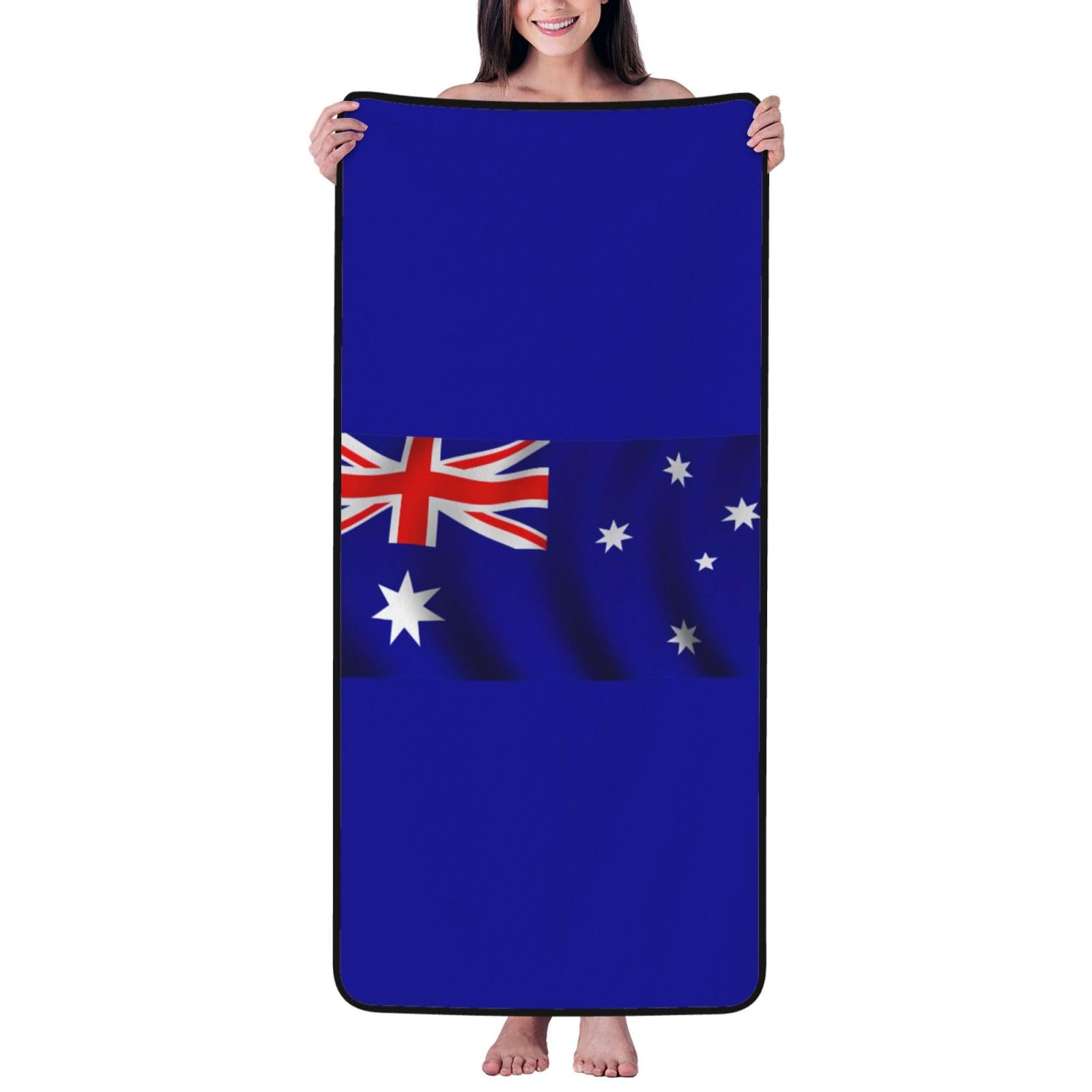 Nimongt Unisex Black Australian Flag Print Lightweight Comfort Coral Velvet Bath Towel Home Bathroom Hotel Spa Beach Travel