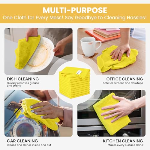 Image of SIFANGKE Microfiber Cleaning Cloth, 12 Pack Yellow Cleaning Rags for Housekeeping, Reusable Microfiber Towels for Car, Kitchen, Bathroom and Household Cleaning Supplies, 11.8 inchX11.8 inch