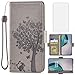 Asuwish Compatible with OnePlus Nord N10 5G Wallet Case and Tempered Glass Screen Protector Flip Wrist Strap Card Holder Cell Phone Cover for One Plus N 10 G5 1 Plus 10N 1plus One+ 1+ N105G Men Gray