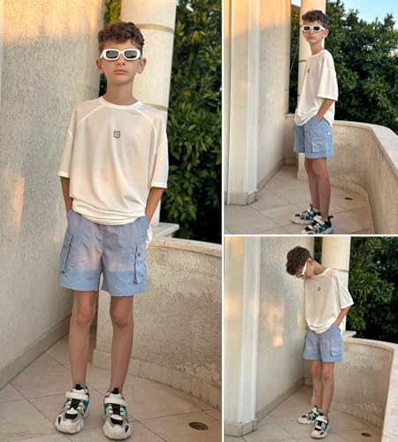 Image of Rolanko Girls Cargo Shorts Lightweight Parachute Short Pants with Pockets Summer Cargo Shorts for Kids Casual Hiking Sports