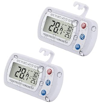 ZEZHOU Digital Refrigerator Thermometer 2Pack - IPX3 Waterproof Wireless Freezer Room Temperature Monitor with Hook, Large LCD Easy to Read Display & Max/Min Record Function for Indoor/Outdoor