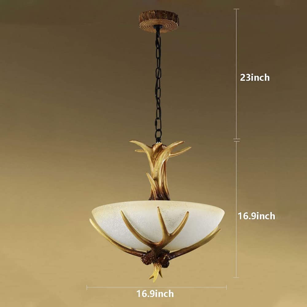 Żyrandole w stylu vintage z trzema lampami z poroża, wisząca lampa sufitowa z żywicy z kloszem z matowego szkła do domu wiejskiego, kuchni, baru, kawiarni, loftu, holu