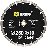 10 Inch Diamond Blade for Angle Grinder — Diamond Cutting Wheel for Cutting Stone, Marble, Granite, Brick, Masonry, Paving Flag, Concrete — Diamond Saw Blades Segment Height 0.394” (10 mm) — GRAFF