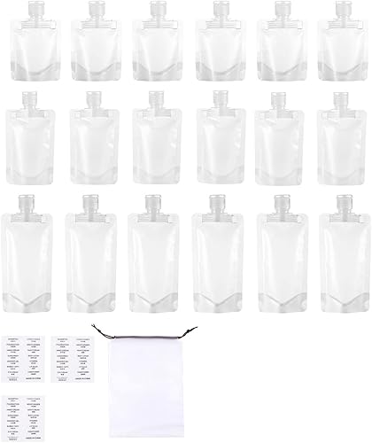 SS Cohen Paquete de 18 recipientes de viaje recargables para cosméticos vacíos y estrujables, kits de recipientes de viaje para loción, champú,