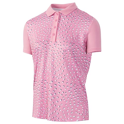 Island GREEN Golf Women's Breathable Quick Dry Moisture Wicking Polo Shirts, Pink/White, M