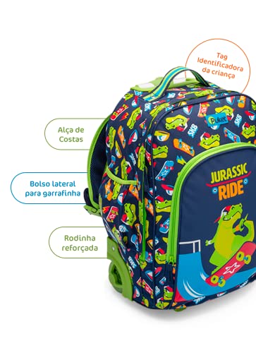 Mochila Escolar com Rodinha Dinossauro Skate - Puket
