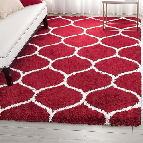 Image of Carpet for Hallway, Kitchen, and Modern Interiors, Cozy Shag Runner for Living Room, Entryway & Office Decor Size 6x9 feet Red M