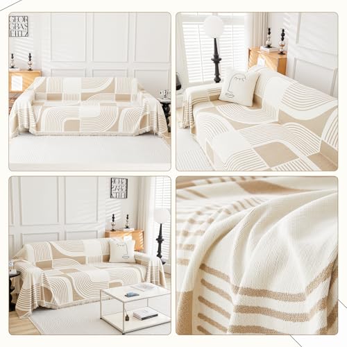 WEYOND Boho Chenille Sofa Überzug & Couch Überwurf, Sofa Cover & Sofa Überwurfdecke, Sofaschoner Hund & Sofaschutz Katze, Sofabezug oder Sofahusse für 1/2/3/4 Sitzer (180 x 300 cm, Khaki)