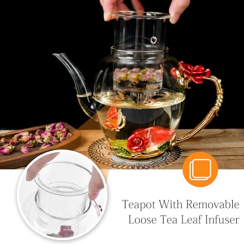 OEAGO Enamel Glass Flower Teapot with Infuser