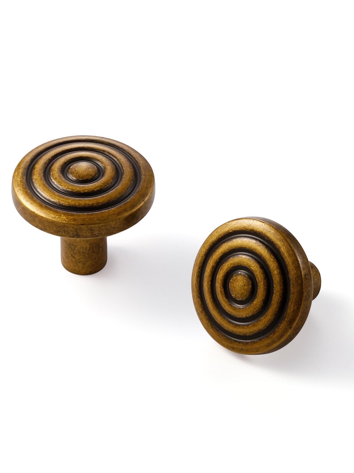 Sorwduerm Antique Brass 5 Pack Cabinet Knobs Brass Kitchen Solid Round Dresser Drawer Knobs Simple Cabinet Hardware For Cupboard Drawer Pulls Zinc Alloy