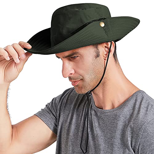 Chapéu de sol masculino ao ar livre UPF50+ malha aba larga balde safári chapéu dobrável impermeável