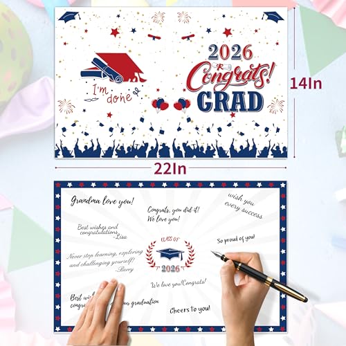 Image of Graduation Decorations Red Blue White 2026 - Giant Guest Book Alternative,Graduation Cards Box with 36PCS Graduation Advice Cards,Signature Board Congrats Grad Decorations Supplies 2026