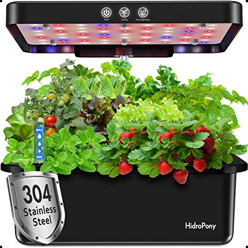 Hydroponics Growing System 12 Pods, 304 Stainless Steel Indoor Garden Kit for Herbs & Vegetables, 6L Large Tank, LED Grow Light, Auto Timer, Ideal for Family Gardening