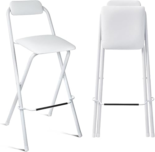 Taburete de bar plegable con respaldo, taburete de bar plegable acolchado de 27.5 pulgadas, sillas plegables portátiles con reposapiés, taburetes