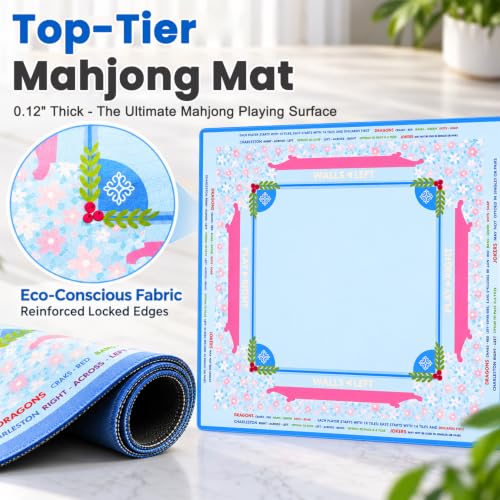 Image of PATPAT Square Mahjong Mat for Table 4 Players 31.5x31.5in Rubber Anti-Slip