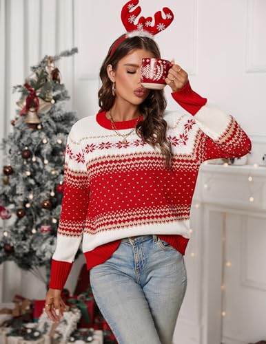 Womens Cute Ugly Christmas Sweater 2024 Oversized Crewneck Red and White Striped Color Block Snow Pullover Top2