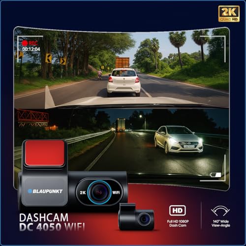 Image of Blaupunkt Dashcam-DC 4050 WiFi Dual Camera 2K +1080P,Dual Port Charger,Dashboard Mount,G Sensor,256GB SD Card Capability,Mobile APP,140 Wide Angle View,Built-in Mic and Speaker,Time & Date Stamp