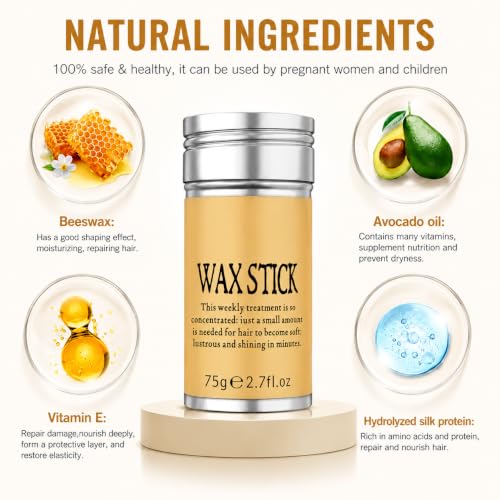 Image of Hair Wax Stick for Women & Men - Hair Slick Back Stick, Anti-Frizz and Fly Away Hair Tamer, No Residue Hair Finishing Stick for Flyaways, All Day Hold Styling Product for Smoothing Hair Strands. (150 gm)