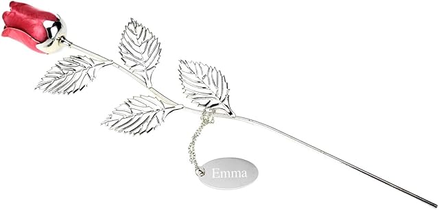 Go Find A Gift Personalised Engraved Silver Plated Pink Rose - 32cm