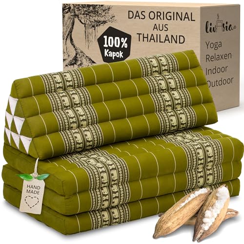 livasia Thaikissen 3 Auflagen für Paare XXL - 190x80x8cm - Dreieckskissen Klappmatratze, extrabreit Kapok, Rückenkissen faltbar, Thaimatte zum...