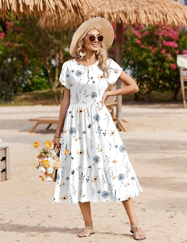 Image of Zeagoo Women Summer Midi A Line Dress Short Sleeve Casual Flowy Tiered Beach Long Sundress with Pockets 2026 Vacation Travel