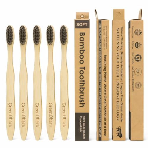 Organic Bamboo Toothbrush | Charcoal Activated Soft Bristles Biodegradable Handle Neem-Treated Antibacterial Compostable Eco-Friendly Oral Care Adults (5, Adult)