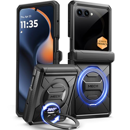TONGATE for Motorola Razr 2026 Case & Razr 2025/2024 Case with Privacy Screen Protector, [360° Spin Magnetic Stand] [Compatible with Magsafe] [Hinge Protection] Military Grade Drop Phone Cover, Black
