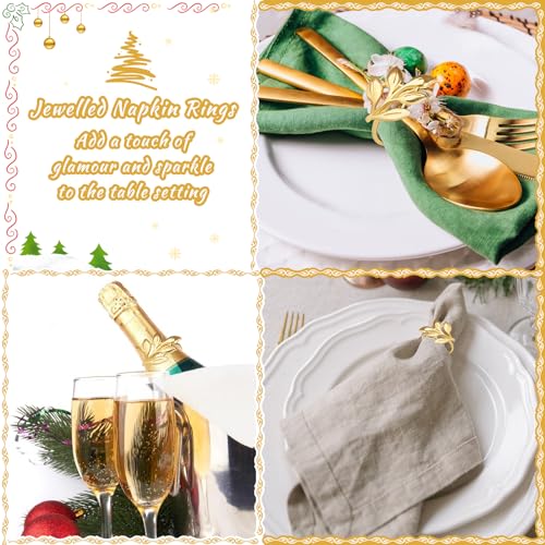 Image of Gold Napkin Rings Set of 12, Metal Leaf Napkin Ring Holders for Cloth Napkins, Fall Napkin Ring Buckles Bulk for Wedding Receptions, Christmas Thanksgiving Holiday Party Dinner Table Settings