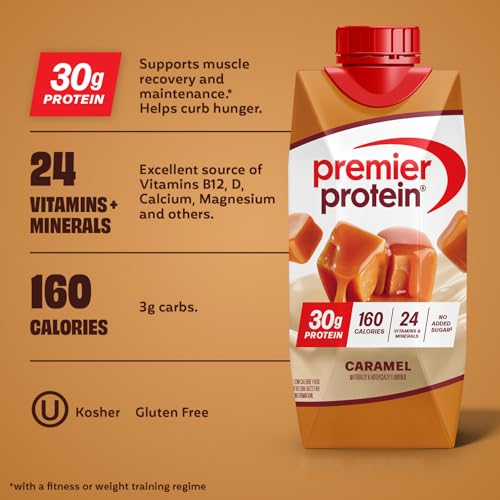 Image of Premier Protein Shake, Caramel, 30g Protein, No Added Sugar, 24 Vitamins & Minerals to Support Immune Health, 11 fl oz, 4 Pack (Packaging May Vary)