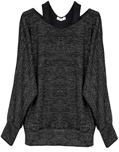 Van Der Rich ® - Oversize Oberteile Tshirt/Pullover (2 Stück) - Damen (L, Schwarz Pullover)